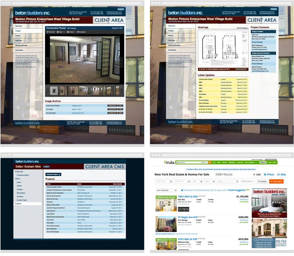 The client area, with drawings and progress for one project