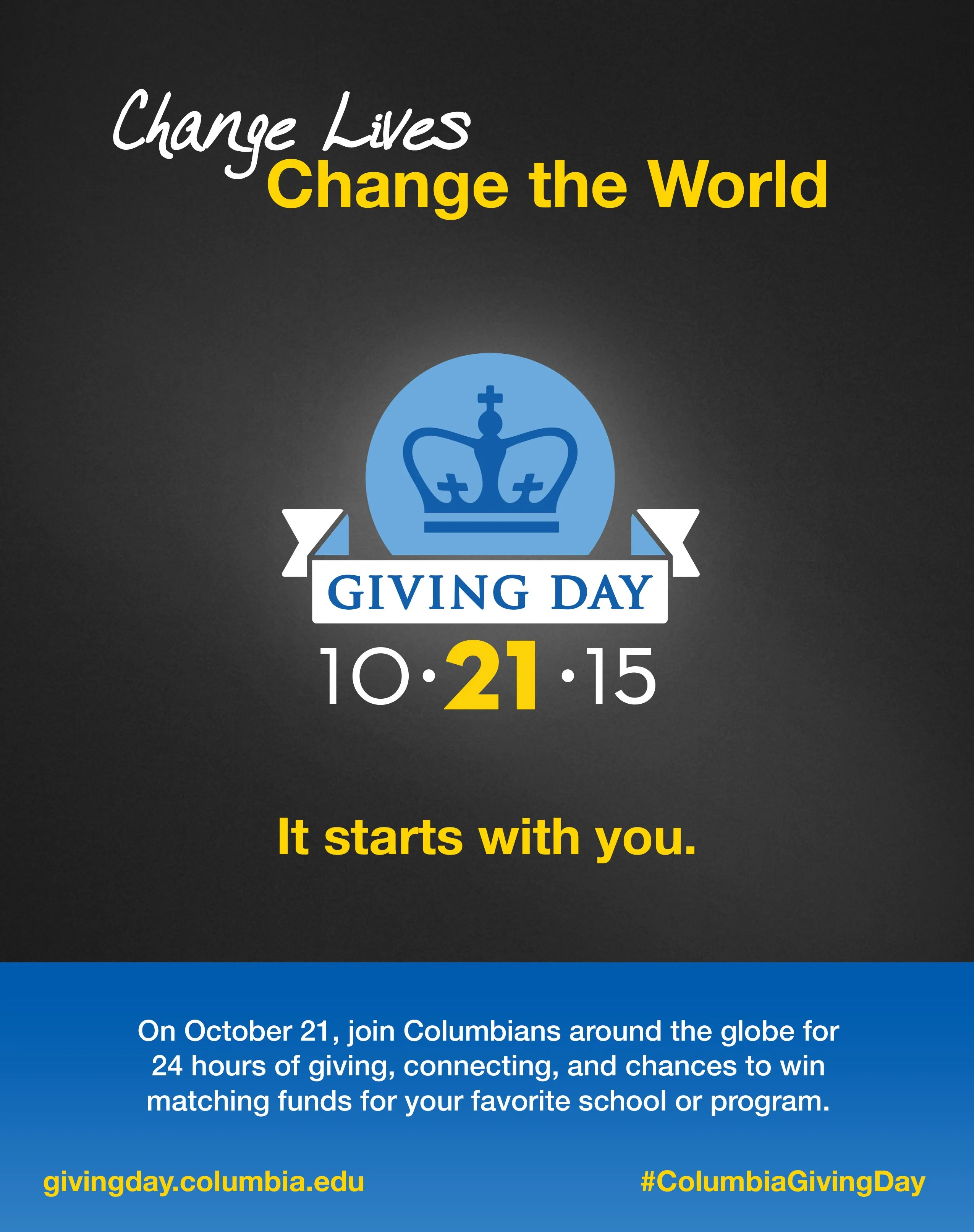 A full-page Columbia Giving Day print ad