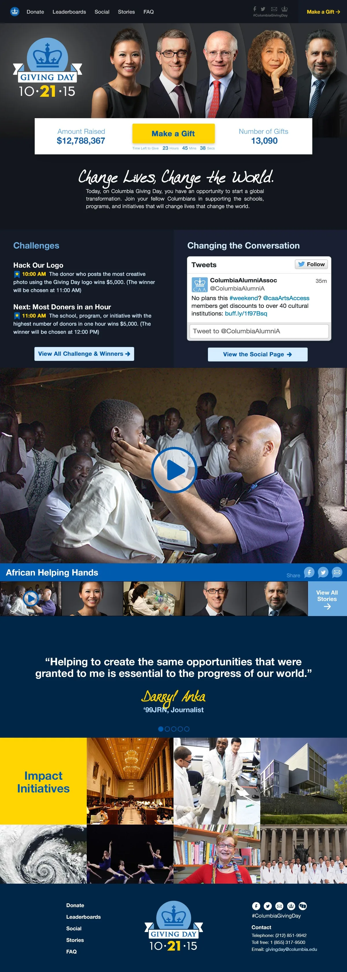 The top of the Columbia Giving Day homepage