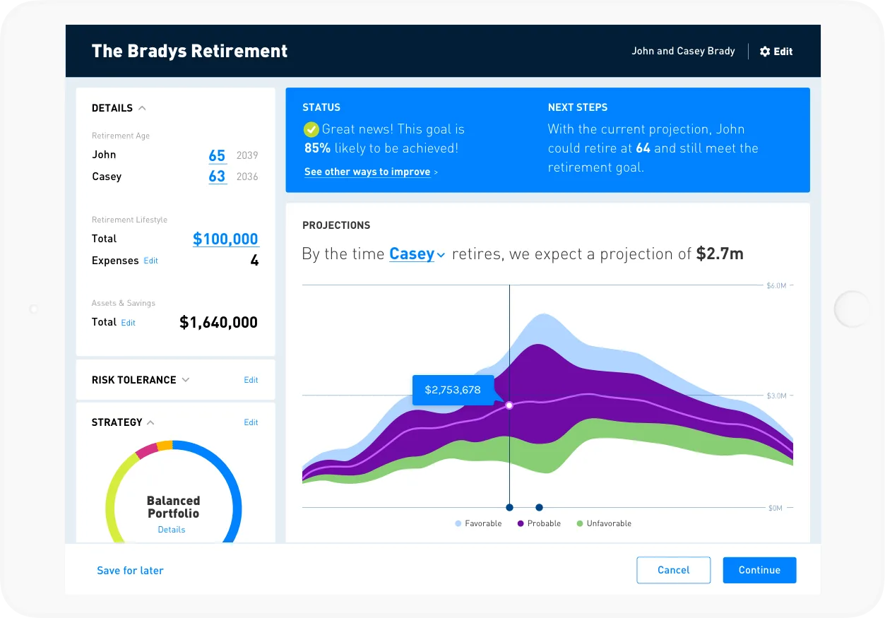 A client's retirement projection