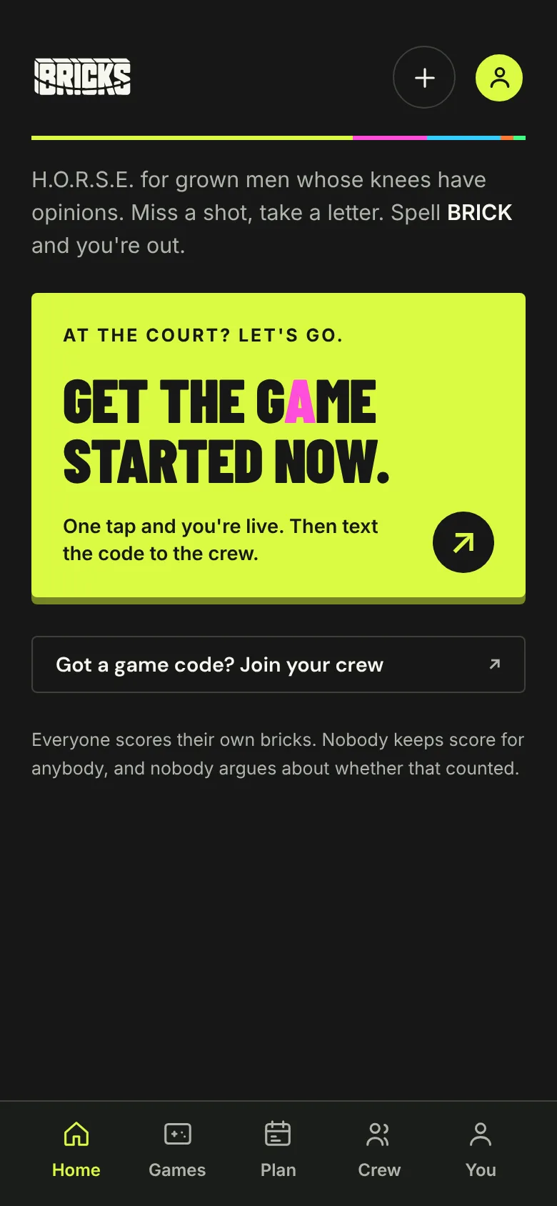 Home: 'Get the game started now', one tap to go live