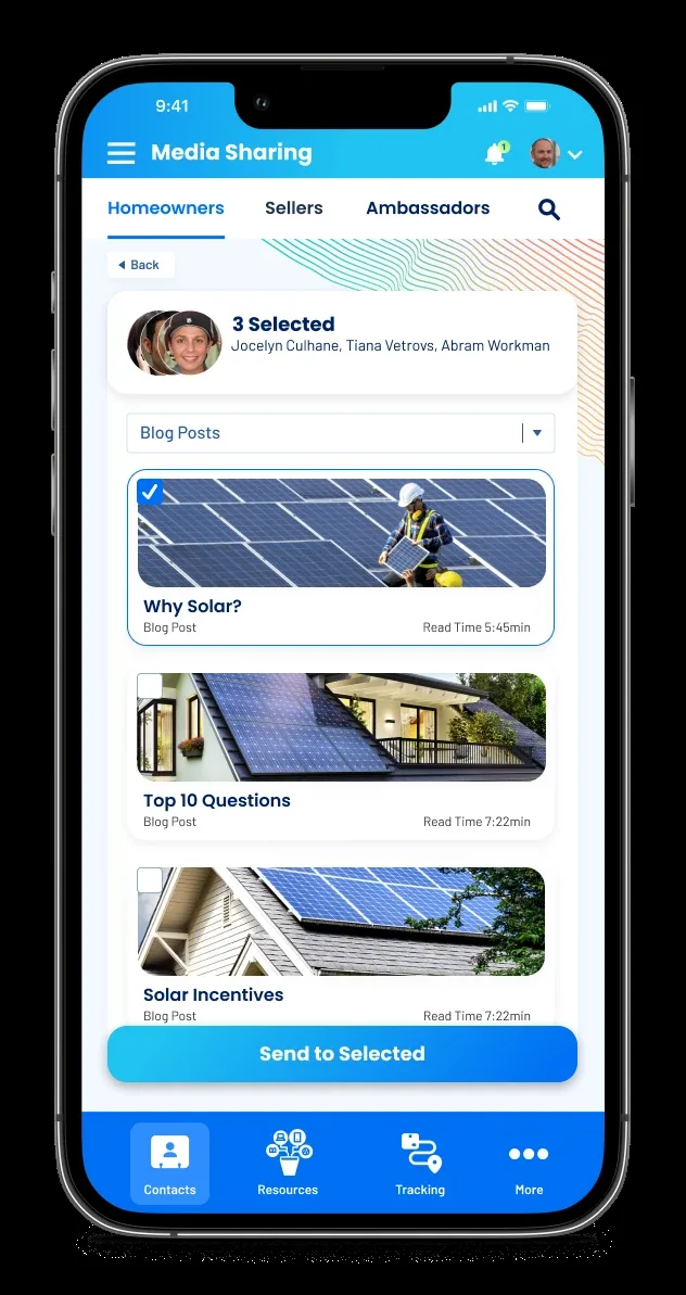 Sending a resource to a homeowner on mobile