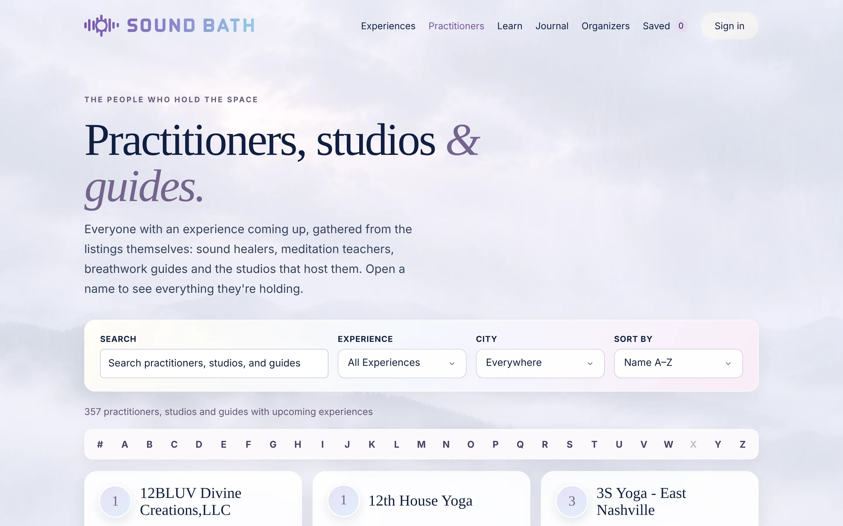 The practitioners directory, with search and filters