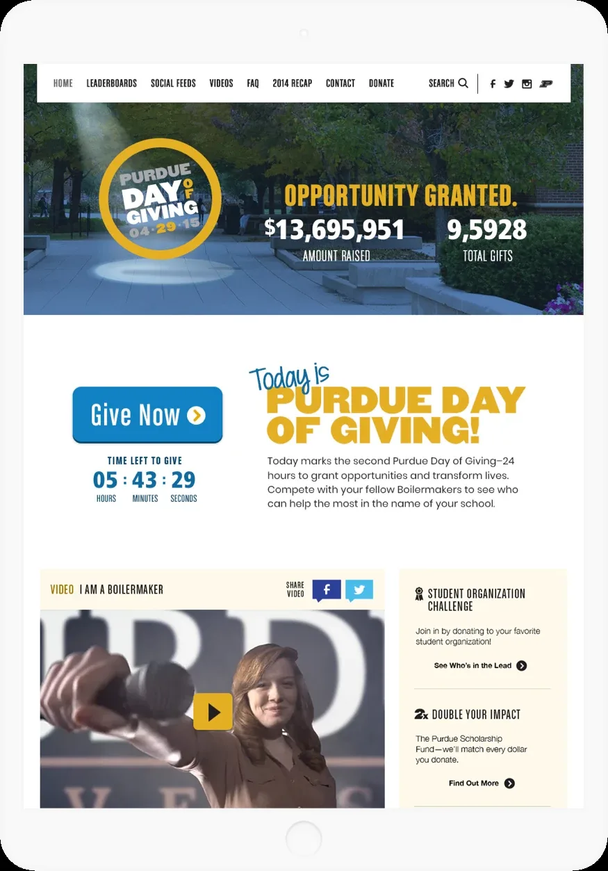 Purdue Day of Giving on a tablet