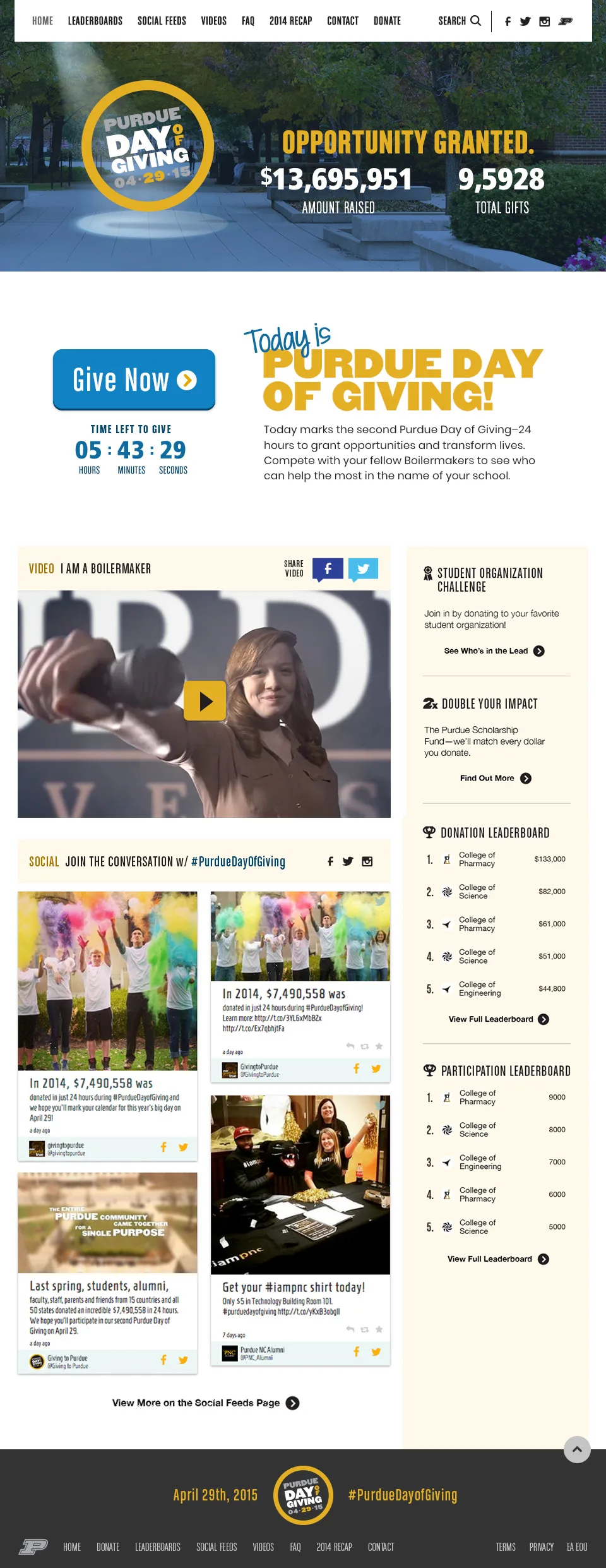 The top of the Purdue Day of Giving homepage