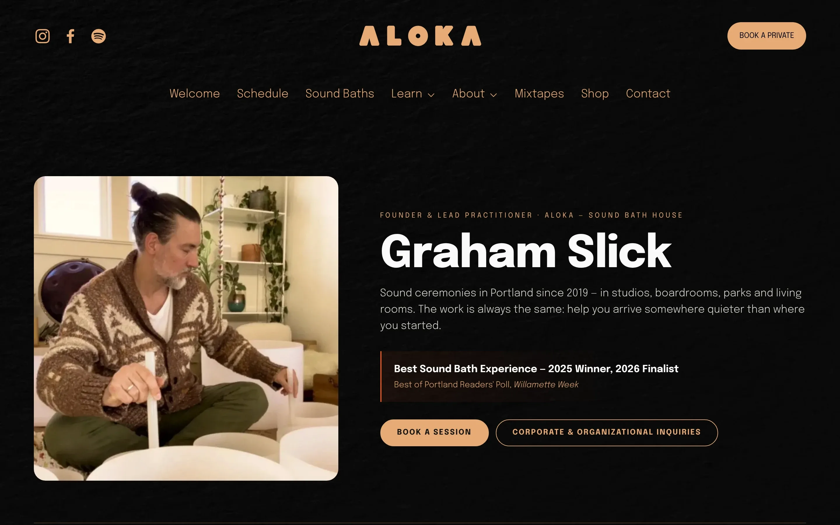 The aloka.org page about Graham, with his portrait and the Willamette Week award